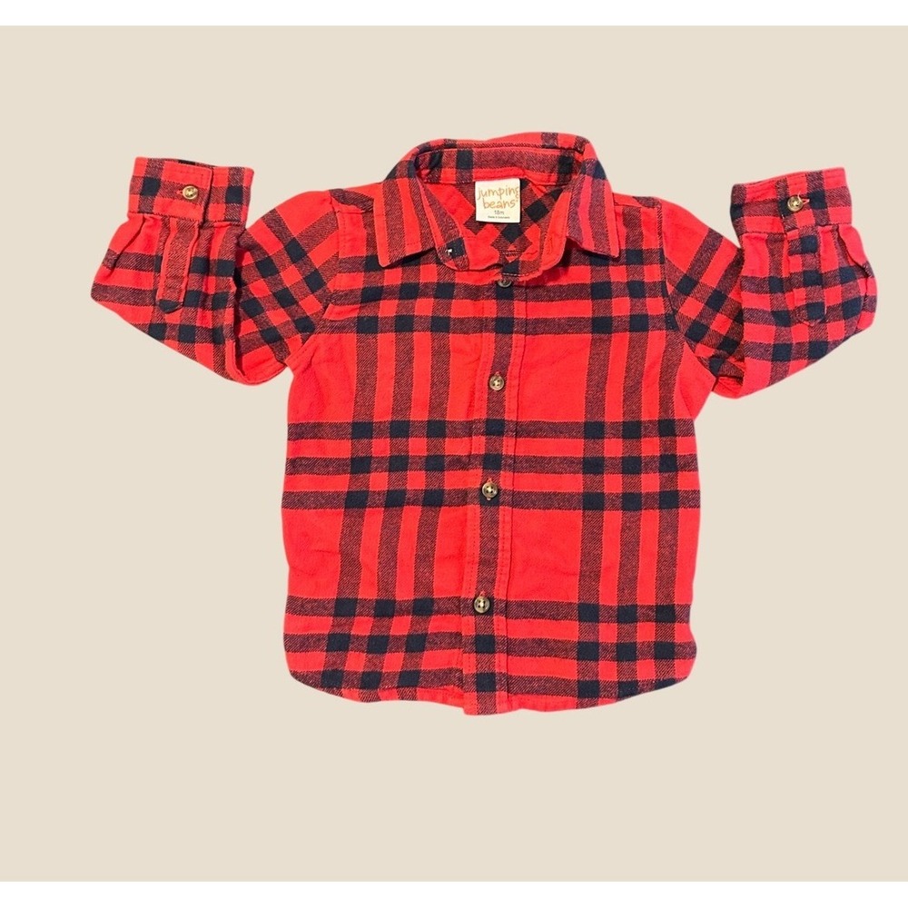 Jumping Beans Boys Red Navy Plaid Flannel Button Down Shirt 18M BJ74W150DR 1524